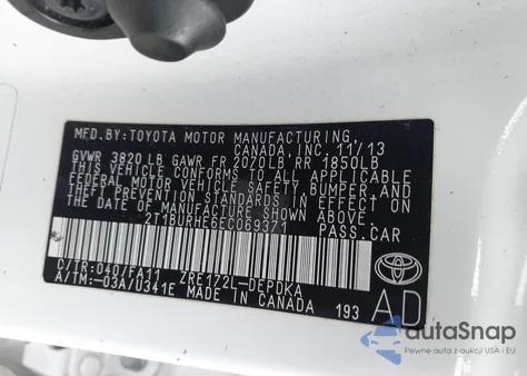 2014 Toyota Corolla L из США, поврежденный, VIN 2T1BURHE6EC069371